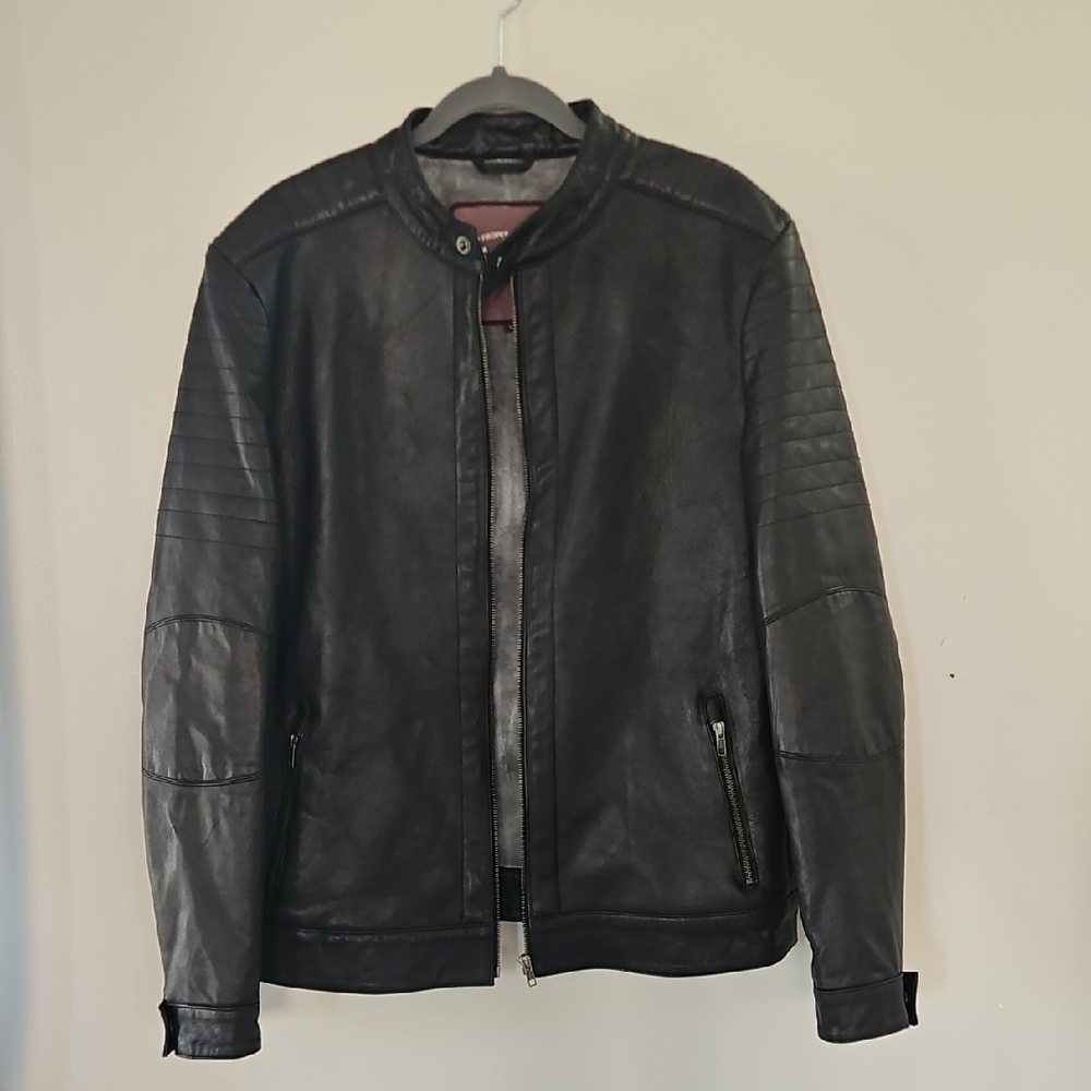 Barneys Men's Black Leather Moto Jacket